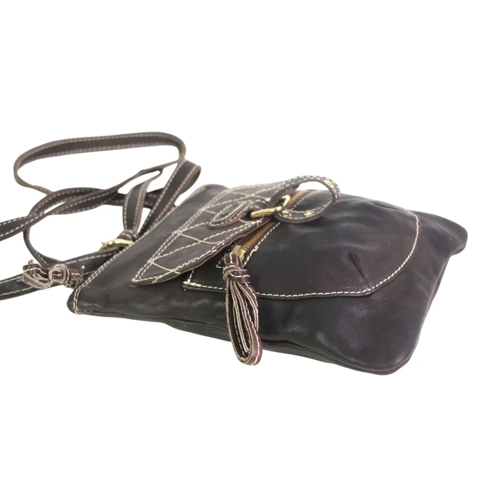Marco Buggiani BROWN GENUINE LEATHER X-BODY ZIP TOP PURSE SHOULDER BAG HANDBAG